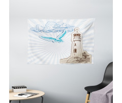 Blue Pop Art Style Wide Tapestry