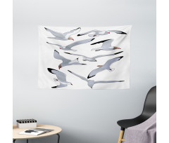 Flying Seagulls Cartoon Wide Tapestry