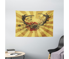 Grunge Style Antlers Art Wide Tapestry