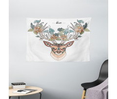 Deer Head Floral Ethnic Wide Tapestry