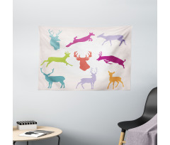 Colorful Jumping Animals Wide Tapestry