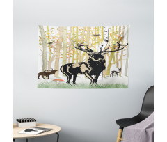 Autumn Forest Wild Animal Wide Tapestry