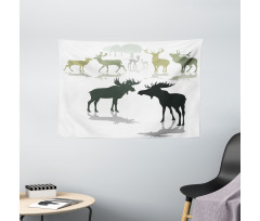 Elk Deer Fawn Forest Wide Tapestry