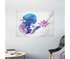 Lady with Floral Hair Wide Tapestry