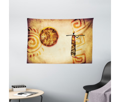 Brown Tribe Art Wide Tapestry