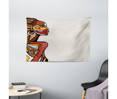 Hand Drawn Woman Art Wide Tapestry