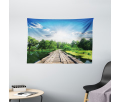 Wooden Bridge on River Wide Tapestry