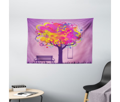 Colorful Leaves Swing Art Wide Tapestry