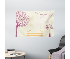 Park Bench Pastel Color Wide Tapestry