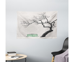 Retro Bench and Tree Wide Tapestry