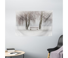 Bench Trees Snowflakes Wide Tapestry