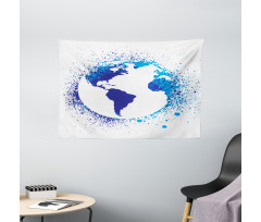 Globe Ink Effect Map Wide Tapestry