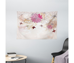 Spring Flower Butterfly Wide Tapestry