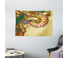Paisley Flowers Leaves Wide Tapestry