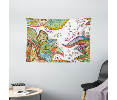 Leaves Flowers Hearts Wide Tapestry