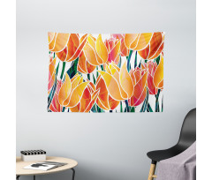 Floral Tulip Garden Wide Tapestry