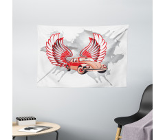 Vintage Car with Wings Wide Tapestry