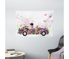 Floral Car Butterflies Wide Tapestry