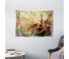 Bikes in Street Floral Wide Tapestry