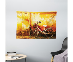 Bike Rusty Cracked Wall Wide Tapestry