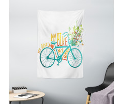 Blue Bike with Flowers Tapestry