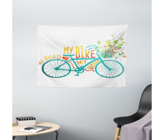 Blue Bike with Flowers Wide Tapestry