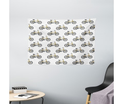 Yellow Bicycle Pattern Wide Tapestry