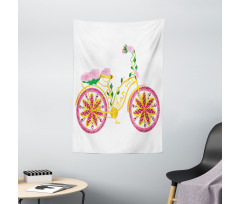 Pink Bike Floral Ornament Tapestry