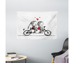 Couple Cycling Together Wide Tapestry