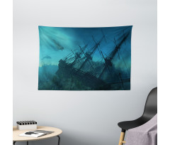 Dolphins Ship Sea Wide Tapestry