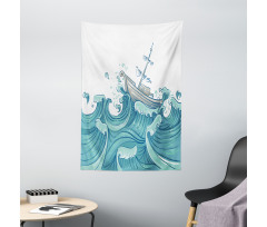 Ship and Ocean Waves Tapestry