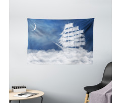 Clouds Ship in Sky Wide Tapestry