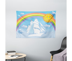 Motivational Ship Rainbow Wide Tapestry