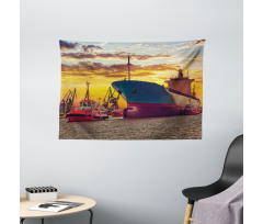 Big Ship at Sunset Wide Tapestry