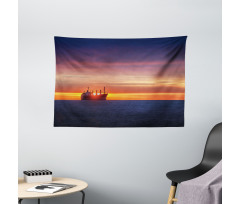 Sunrise over Sea Ship Wide Tapestry