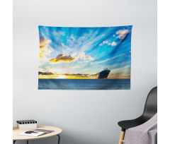 Sea at Sunset Ship Wide Tapestry
