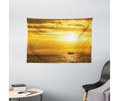 Ship on Ocean Sunrise Wide Tapestry