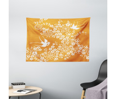 Japanese Tree Birds Art Wide Tapestry