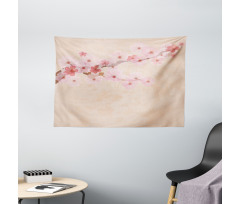 Pink Cherry Blossoms Wide Tapestry