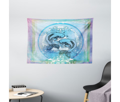 Japanese Koi on Sea Blue Wide Tapestry