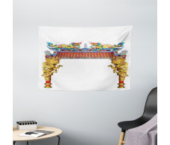 Eastern Building and Dragon Wide Tapestry