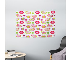 Flowers Heart Shapes Wide Tapestry