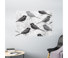 Birds and Floral Patterns Wide Tapestry