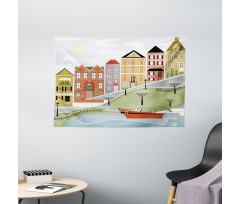 Quaint Village Street Wide Tapestry