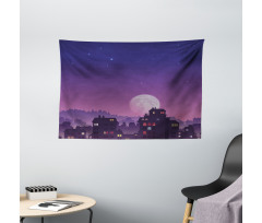 Moon Starry Night Sky Wide Tapestry
