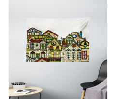 Old Town View Art Wide Tapestry