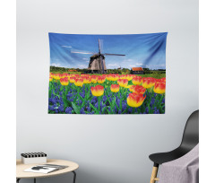 Blooming Tulip Windmill Wide Tapestry