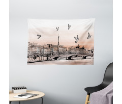 Sketch of Eiffel Tower Wide Tapestry