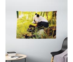 Panda Sitting in Forest Wide Tapestry