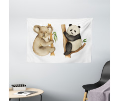 Koala Panda Watercolor Wide Tapestry